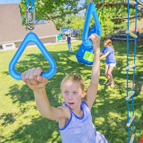 Dolibest 4Pcs Trapeze Swing Bar Rings with Carabiners for Ninja Swing Set Accessories, Monkey Ring Toys for Kids
