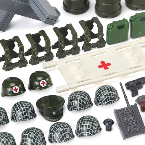 WW2 Pack 282 Set 6 Feleph Military Vehicles Weapons Pieces US Army Building Block Toy WWII Car Tricycle Gear Helmets