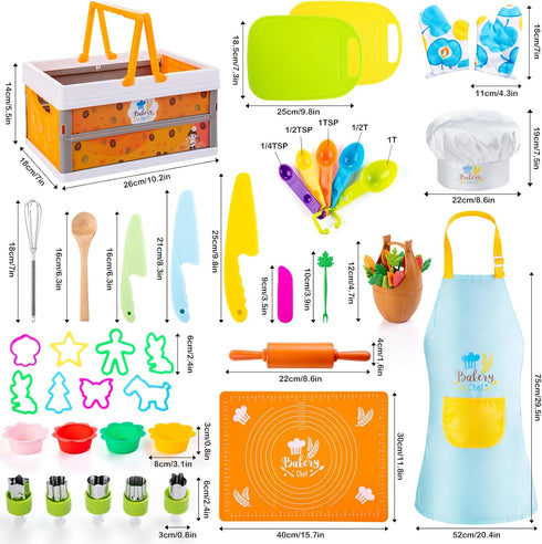 52 Sets, Set Set EFO SHM PCS Kids Cooking Montessori Pretend Play Kitchen Toys for Real Cooking Baking, Toddler Knife