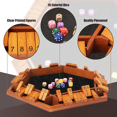 1-6 16 Toidgy Players Shut The Box Dice Games, Wooden Board Table Math Game with Dice and Instructions, Classics Close