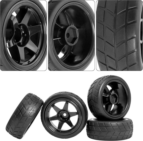 RC Station RC Drift Wheels and Tires, 1/10 1/16 Preglued 4PCS 12mm Hex for Traxxas Tamiya Kyosho HPI