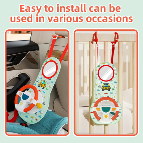 6-12 COVTOY Baby Car Seat Toys for Infants with Mirror, Steering Wheel, Music Lights, Driving Sounds - Months