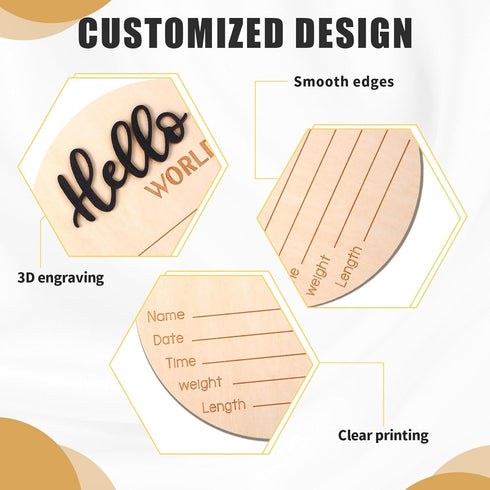 Yylaiire 5.9 Inch Wooden Baby Announcement Sign, Hello World Newborn Sign, Hospital Birth Stat Plaque, Hospitals