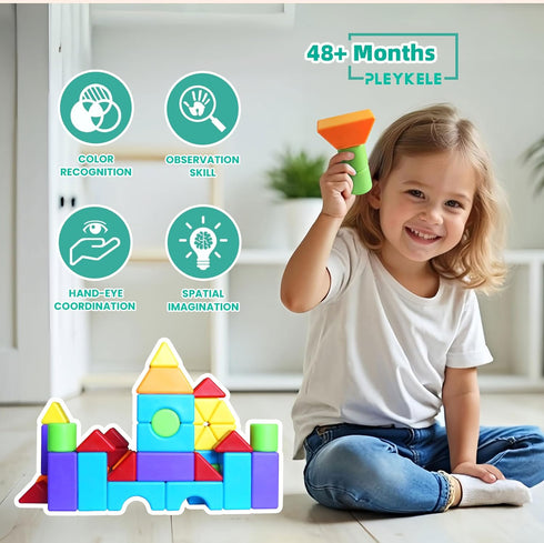 1.65 Inch Set 4 5 6 36PCS Magnetic Building Blocks in Multiple Shapes, Montessori Magnetic Block for Kids Ages and Up