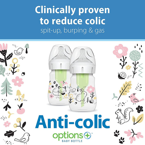 5 oz/150 mL, 1 2-Pack, 0m+ 6-Pack 2 Dr. Brown's Anti-Colic Options + Wide-Neck Baby Bottle Designer Edition, Woodland