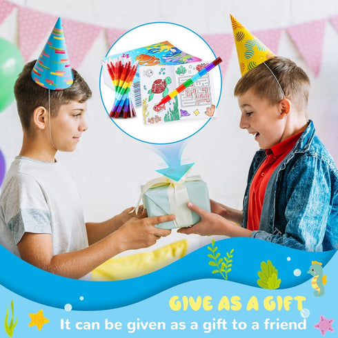 12 12 BenLouis Under the Sea Mini Coloring Books Kids with Stacking Crayons Ocean Animals Party Favors Small Activity