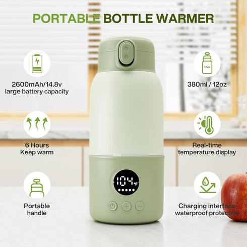 haslife 2-Min Warmer,12.8oz Portable Bottle Warmer for Travel, Fast Heating Baby Bottle Formula Container to Go