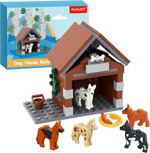 Farm Animals Dog House Building Blocks Set, MOC Animal Kennel Toy Set for Kids, 109 Pieces, Ages 8+