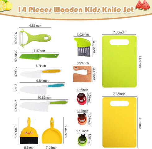 14 PC Safe Knife Kid Toddler Kitchen Set for Real Cooking, Montessori Tool Toy for Ages 2-10