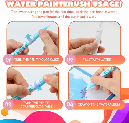 CMTOOP 5 Pack Reusable Water Coloring Book for Toddlers, Water Doodle Book Toys, Paint with Water Books,Mess-Free