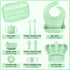BXLL 10 Set Pcs Green Silicone Baby Feeding - Baby Led Weaning Supplies with Suction Bowl, Divided Plate, Bibs, Fruit
