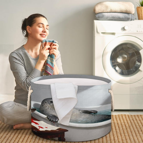Drekrid Large Storage Baskets - Seal Bathtub Nursery Organizer Bin Box with Handles Collapsible Round Laundry Hamper