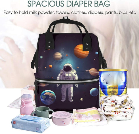 DWVTSLH Backpack Mummy Backpack Astronaut solar system planets Diaper Bag Multifunction Nappy Bags Waterproof Large