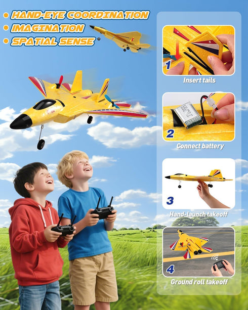 F22 2 2.4GHz ANTSIR Raptor RC Airplane, Durable Foam Remote Control Jet with Gyro & LED Lights, Rechargeable Batteries