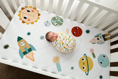 Set Rookie Humans Space Explorer Crib Sheet & Swaddle for Baby