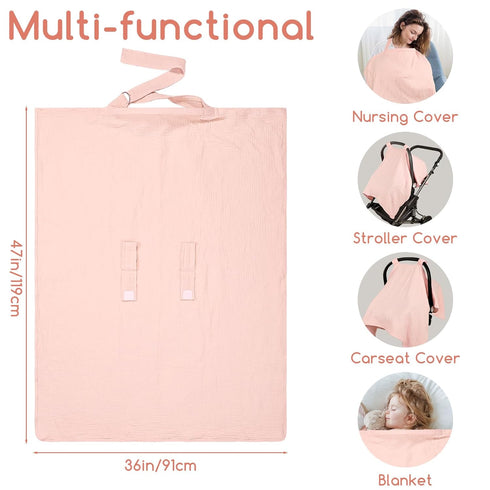 Summer Muslin Infant Car Seat Cover, Breathable Carseat Cover for Baby Girls, Multi-Purpose Breastfeeding Covers
