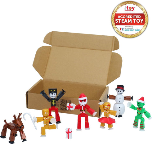 Pack 7 Zing StikBot Christmas Crew Festive Themed Poseable Action Figures with Holiday Accessories, Stop Motion