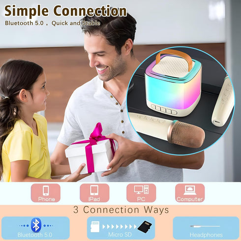 Xiwoa 4-12 Karaoke Machine for Kids,Portable Bluetooth Speaker with Wireless Microphone for Illusionary Flowing
