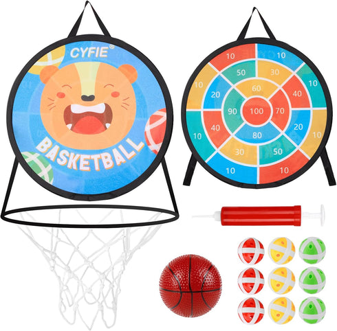 CYFIE 2 in 1 Basketball Hoop Toddler, Dart Board for Kids Sports Toys, Slam Dunk Gift for Girls Boys Office Party