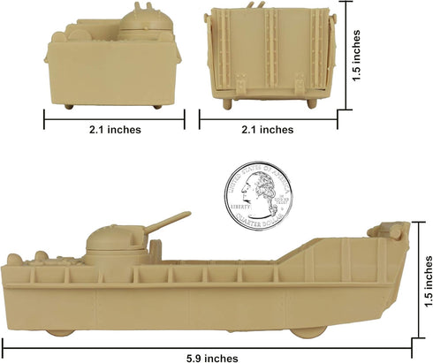 BMC Toys 4pc BMC Classic Marx Landing Craft - Tan vs. OD Green Plastic Army Men Vehicles