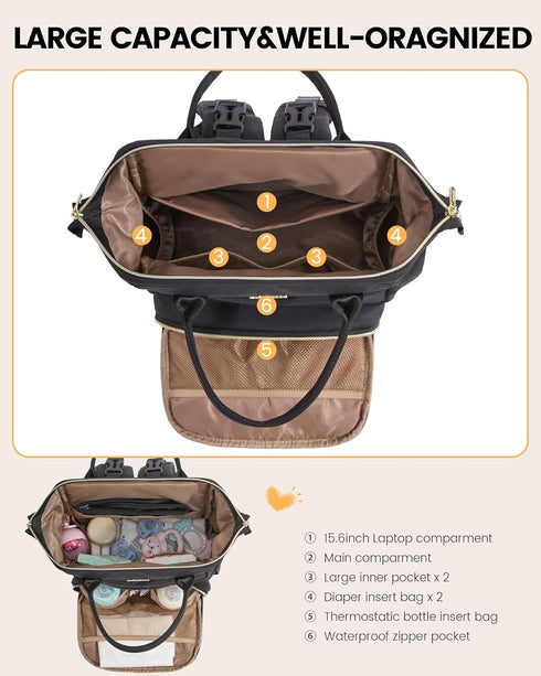 Backpack, Mommy LOVEVOOK Diaper Bag Baby Bag with Changing Station for Moms & Dads, Large Waterproof bag with Stroller
