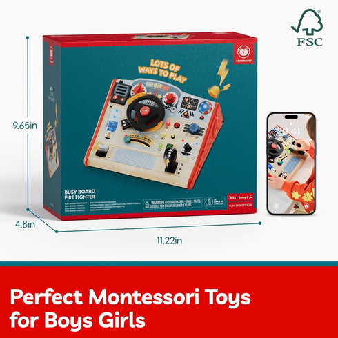 3-5, 3 TOP BRIGHT Montessori Busy Board with LED Light, Sensory Toys with Sounds & Switches, Activity Board for Kids