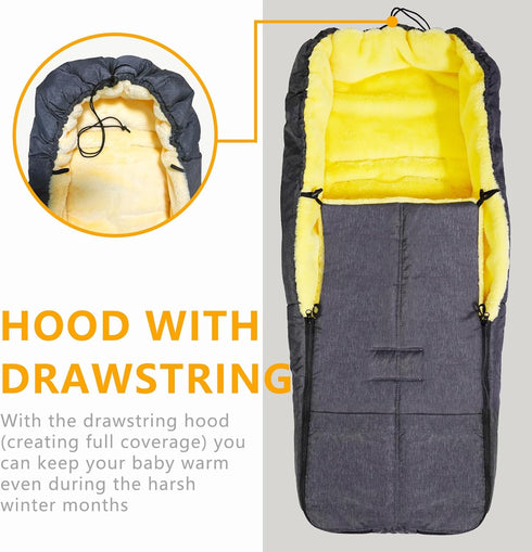 Universal Waterproof Thicken Footmuff for Stroller - Baby Stroller Sleeping Bag with Thermal Fleece Lining