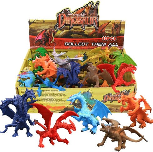 4 Inch Realistic Detail Dragon Toy Set, 12 Pcs Mini Dragon Figures with Gift Box for Kids