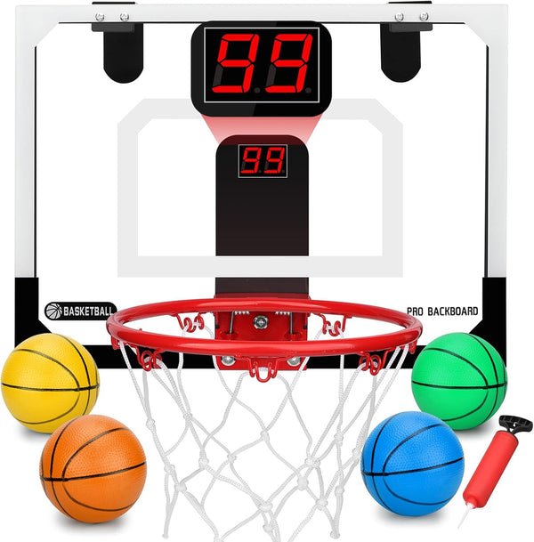 Pro Indoor Mini Basketball Hoop Set for Kids & Adults, Over Door Automatic Scoring