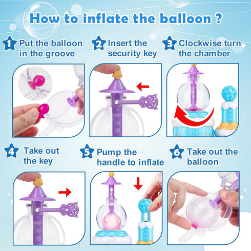 195PCS 3D 3+ BTEC Princess Blue DIY Balloon Animals Craft Kit with Pump, DIY Sticky Balloon Maker Toy with Bouncy