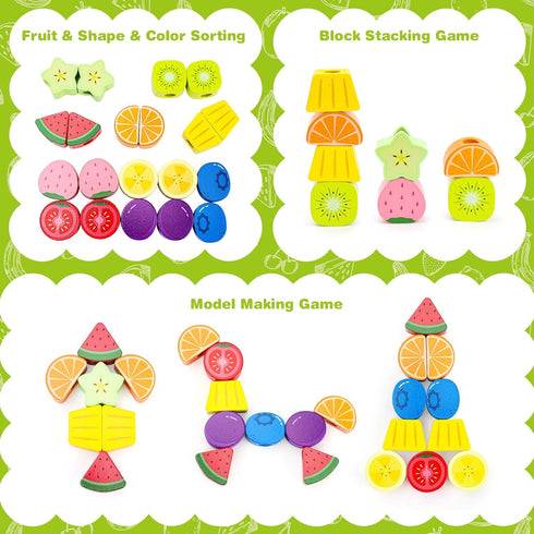 Appoft 2-5 2 3 4 5 2-4 Montessori Wooden Beads Mastery Kit: Fine Motor Skills Builder for Toddlers Stacking Blocks