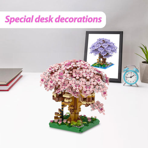 Set, 1113PCS, 8 10 12 14+ QISHOUTING Cherry Blossom Tree Building Flowers Bonsai Tree Mini Blocks Kit