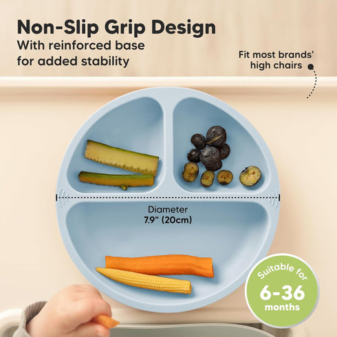 KeaBabies 3-Pack Suction Plates for Baby, Toddler - 100% Silicone Divided Plates, BPA-Free, Microwave & Dishwasher Safe