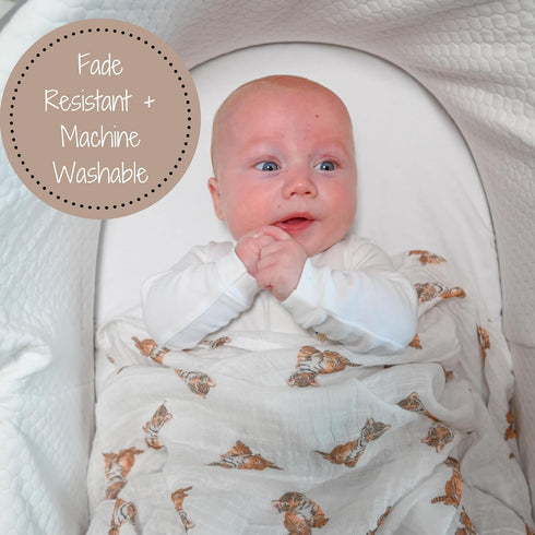 Swaddle Blanket, 100% Muslin Cotton, Gender Neutral Newborn Nursery Essentials for Boys and Girls, Tiger Cub Print