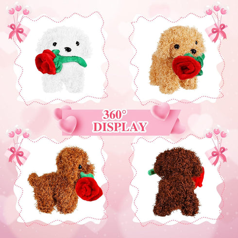 Liliful 20 Pcs Valentine Animals Dog with Rose - Mini Valentine's Day Plushie Gifts