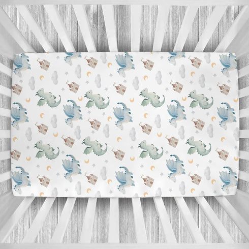 Cstdyfrv 28x52in Cute Baby Dragons Castle Crib Sheets Watercolor Fairytale Dragon Moon Stars Soft Breathable Baby