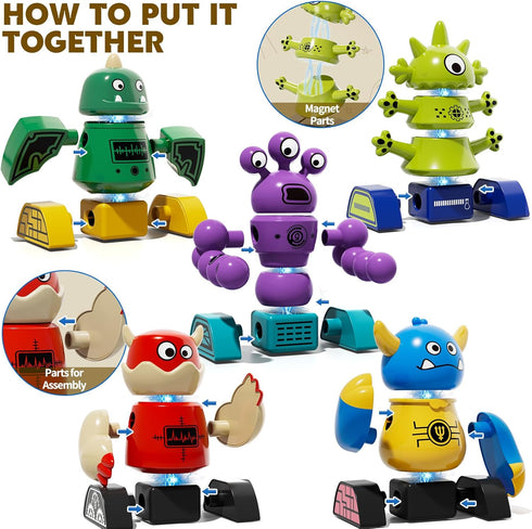 3-5 Set 3 4 5 6 7 TEMI Magnet Robot Toy for Kids Years Old - Monster Magnet Toys Stacking Transform Toys with Storage
