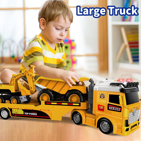 DWIRCTOYS 3 4 5 6 7 8 25" Toddler Boy Toys for Ages Years Old, Large Construction Carrier Truck Toy Excavator and Dump