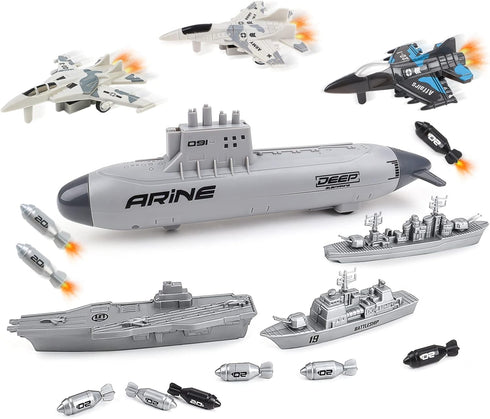 deAO Aircraft Carrier Toy Military Submarine Naval Ship Play Set with Planes