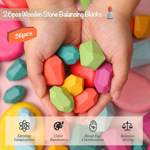 OESSUF Stacking Rocks - 26Pcs Stacking Blocks, Balancing Stacking Stones for Toddler Sorting Educational Toys