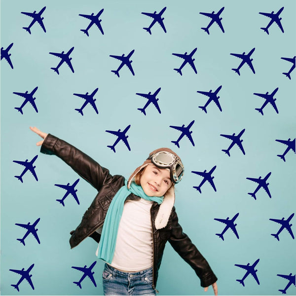 Melissalove 24pcs/Set Airplane Wall Pattern Decals for Kids Room, Dark Blue DIY Wall Decor Stickers