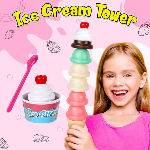 Counter Set 3 4 5 6 Torlam Ice Cream Cart for Kids Toys, Pretend Play Food Toys Ice Cream Shop Play Scoop and Cone