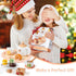 OMYbaby Set 19pcs Playset Playset 3Y+ Wooden Tea for Little Girls, Party With Teapot, Cups, Dessert Stand, Macaroons