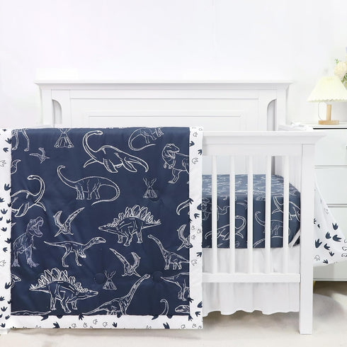 Dinosaur Crib Bedding Set for Boys, 4 Pieces Blue Baby Nursery Bedding