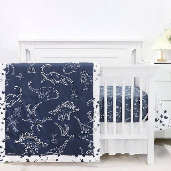 Dinosaur Crib Bedding Set for Boys, 4 Pieces Blue Baby Nursery Bedding