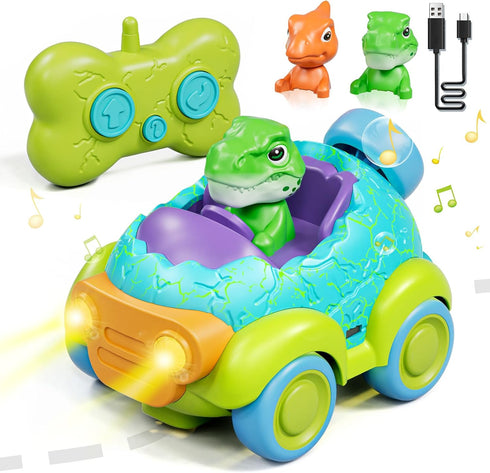 Lehoo Castle Dinosaur Remote Control Car for Toddlers, Rechargeable RC Cars with Lights & Music, Ages 2-4, 2-3 Year Old