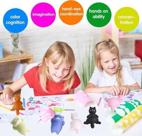 16pcs Mini Kawaii Animals Mochi Squishy Toys Set, Fidget Toys Pack for Kids - Birthday Gifts, Cat Party Favors