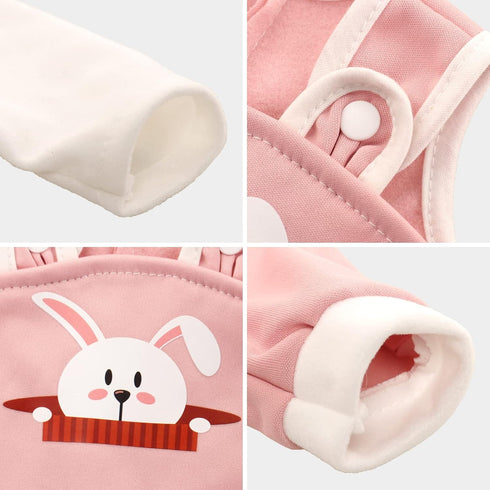 Baby Doll Clothes Handmade Pink Rabbit Top Jumpsuit with Cap Rompers Outfits for 14 to 16 Inch Doll Clothing Set