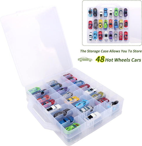 KISLANE Double Sided Toy Car Storage Case for 48 Toy Cars, Matchbox Cars, Mini Toys, Portable Transparent Storage