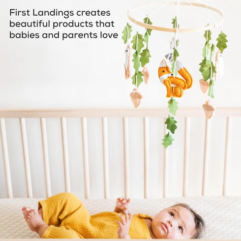 First Landings Baby Mobile for Crib - Forest Animal Nursery Mobiles - Gender Neutral Baby Nursery Decor - Woodland